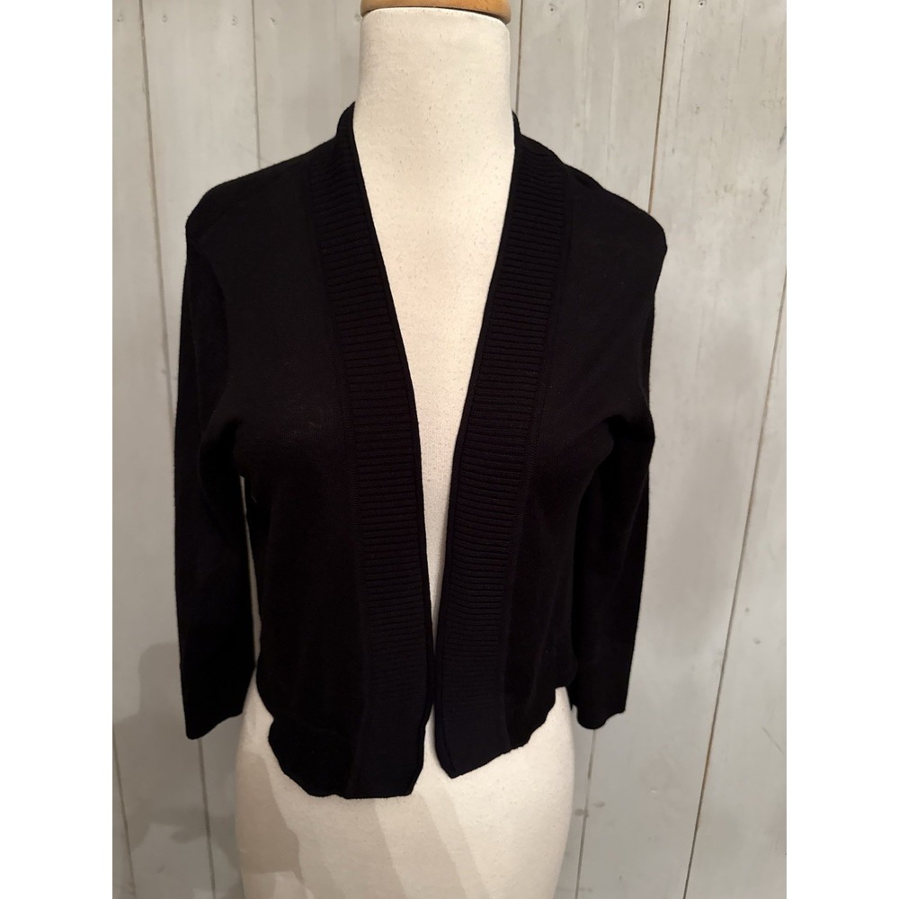 Soma Cropped Black Sweater Soft Overpiece Ribbed Trim Sz-Lg 3/4 Sleeve